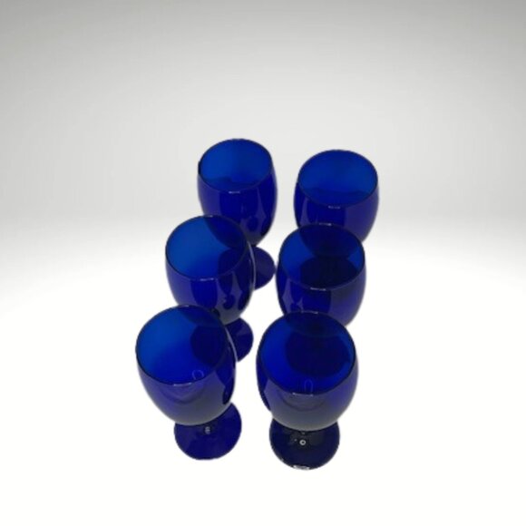 Set of 6 Vintage Libbey Cobalt Blue Water Goblets – 16oz Elegant Glassware - Picture 3 of 4